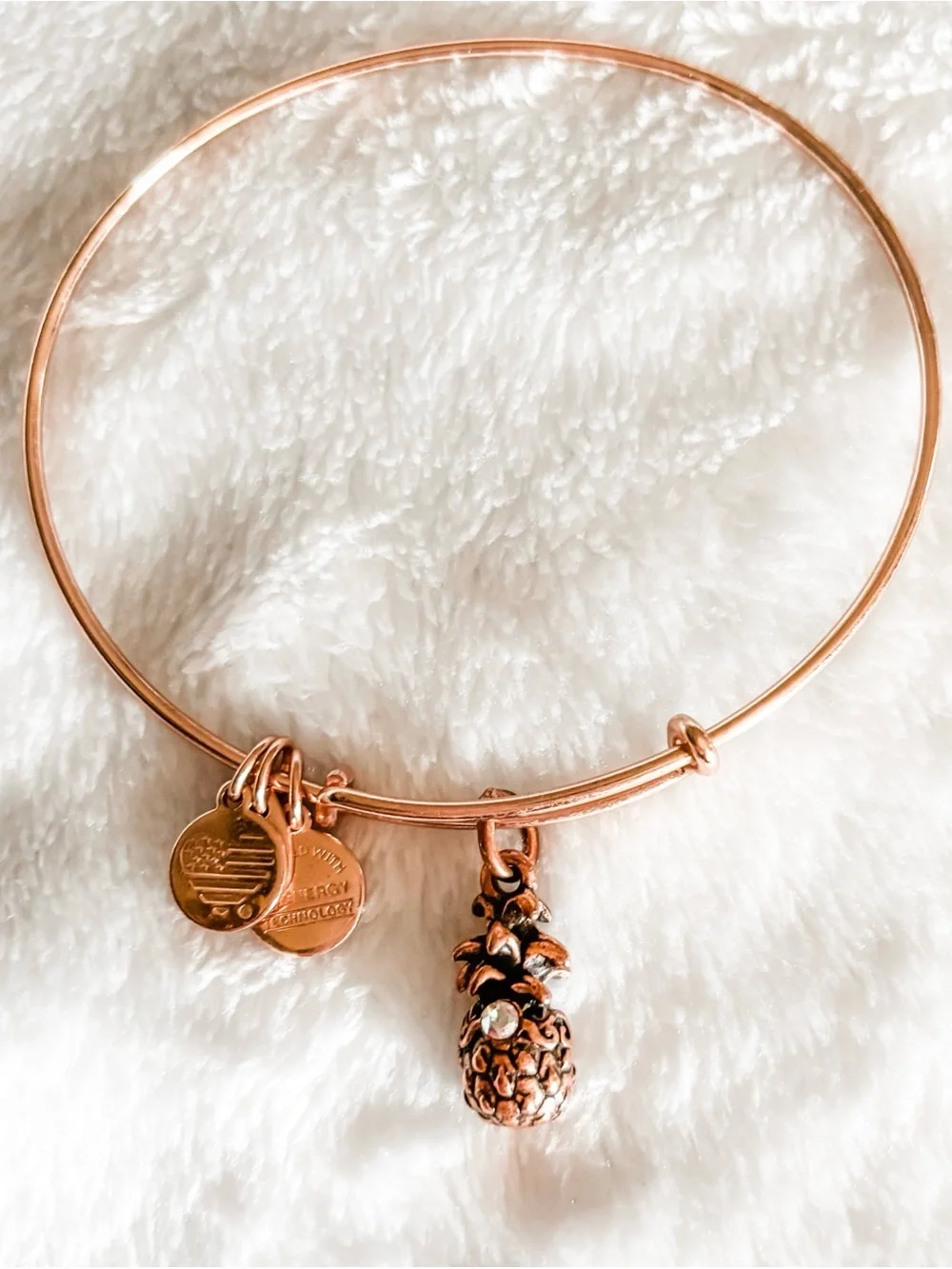 Alex and Ani Pineapple Charm Expandable Bangle Bracelet - Rose Gold